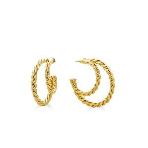 NEW Rendor Yellow Gold Plated Victoria Double Hoop Twist Earrings MSRP $95
